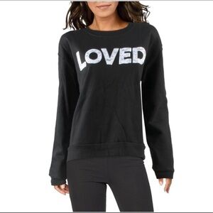 Betsey Johnson Lace “Loved” Black Sweatshirt Sz M